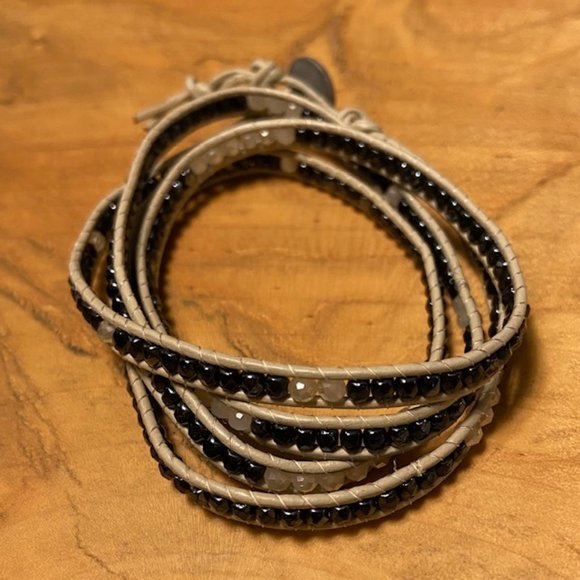 Club Monaco Beaded Leather Wrap Bracelet - Picture 1 of 7